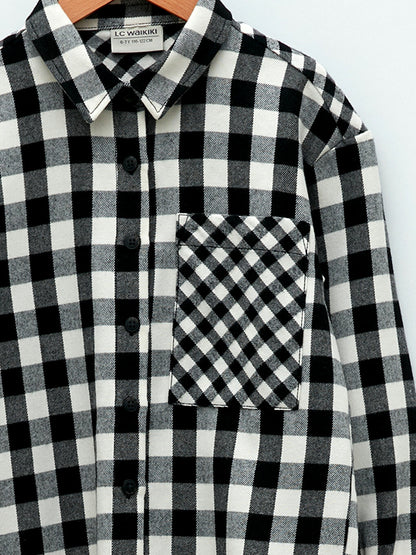 Plaid Long Sleeve Gabardine Girl's Shirt