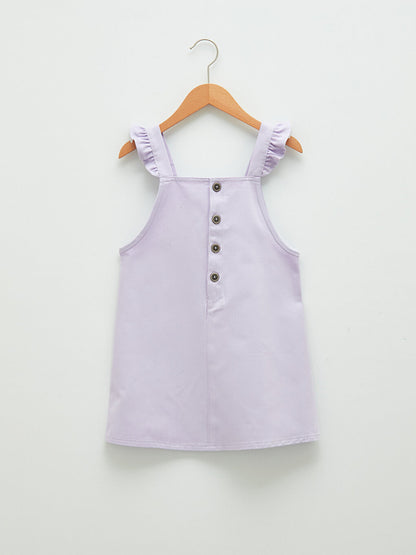 Square Neck Basic Strap Gabardine Girl's Salopet Dress