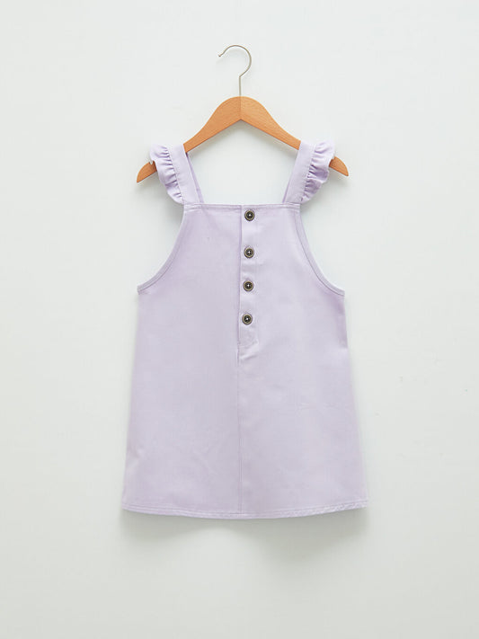 Square Neck Basic Strap Gabardine Girl's Salopet Dress