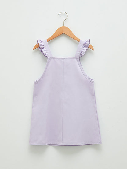 Square Neck Basic Strap Gabardine Girl's Salopet Dress