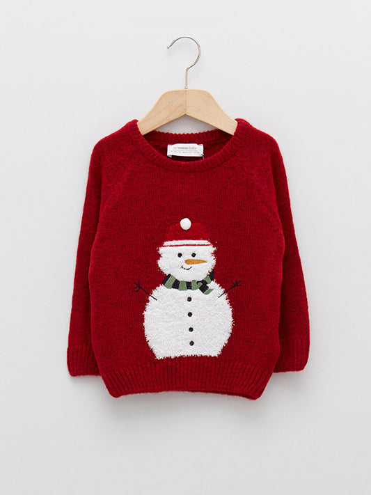 Crew Neck Long Sleeve Patterned Baby Boy Knitwear Sweater