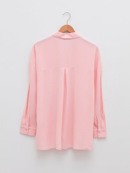 Front Button Closure Plain Long Sleeve Women's Shirt