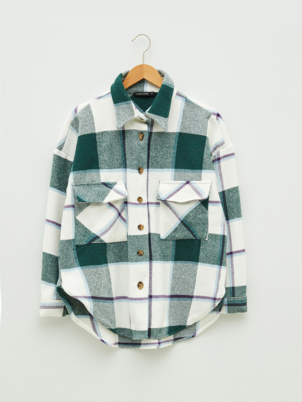 Front Button Closure Plaid Long Sleeve Gabardine Fabric Women's Lumberjack Shirt Jacket