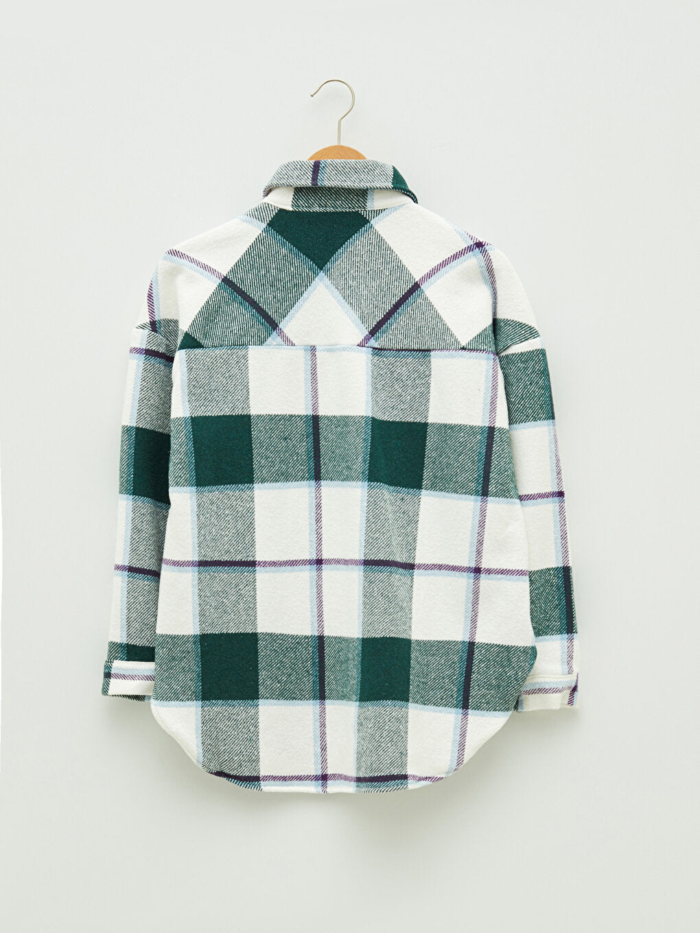 Front Button Closure Plaid Long Sleeve Gabardine Fabric Women's Lumberjack Shirt Jacket