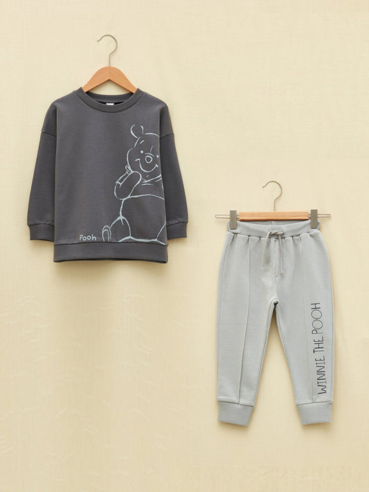 Crew Neck Long Sleeve Winnie the Pooh Printed Organic Cotton Baby Boy Sweatshirt and Jogger Pants 2-pack