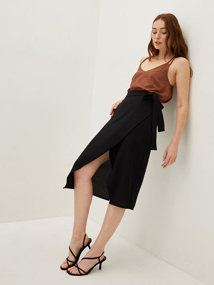 Women's Pencil Skirt with Elastic Waist Slit Detail