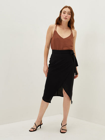 Women's Pencil Skirt with Elastic Waist Slit Detail