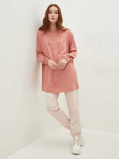 Hooded Collar Plain Long Sleeve Oversize Belmando Fabric Women's Tunic