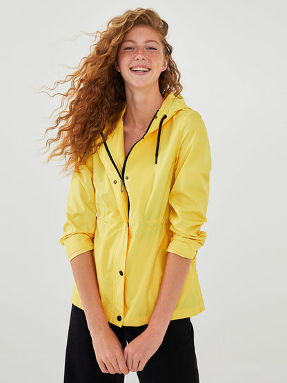 Hooded Plain Long Sleeve Zippered Women's Raincoat