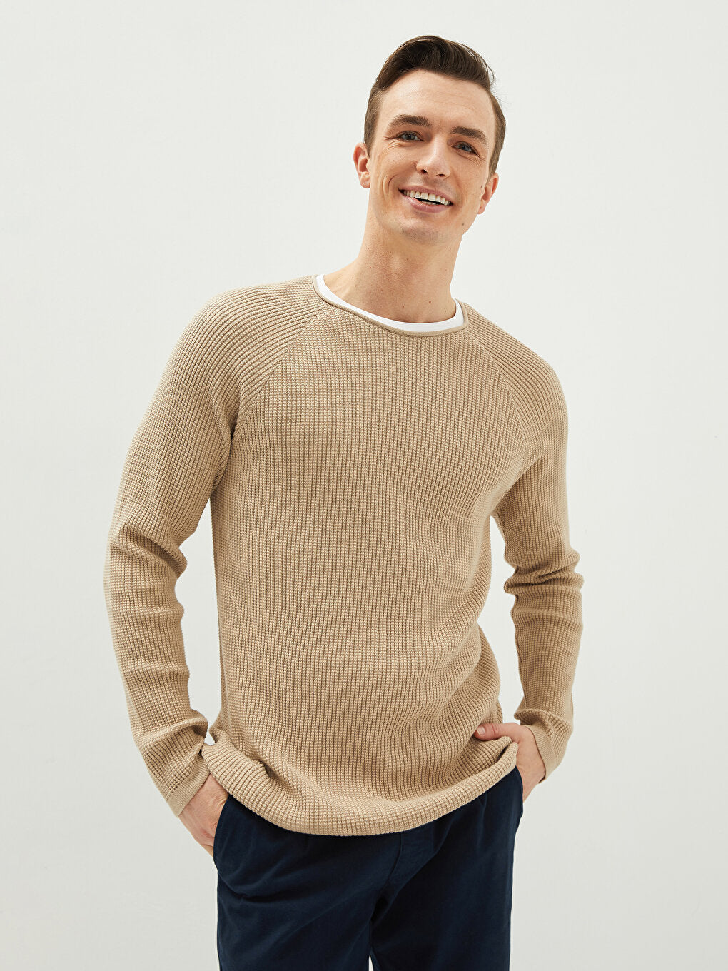 Crew Neck Long Sleeve Thin Men's Knitwear Sweater