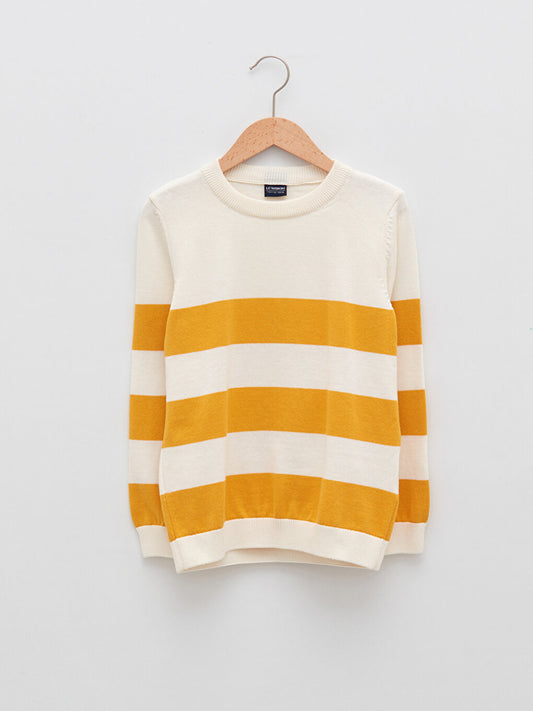 Crew Neck Striped Long Sleeve Boy's Knitwear Sweater