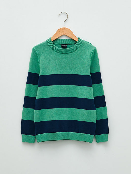 Crew Neck Striped Long Sleeve Boy's Knitwear Sweater