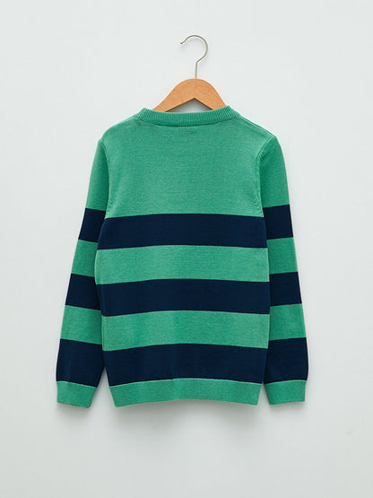 Crew Neck Striped Long Sleeve Boy's Knitwear Sweater