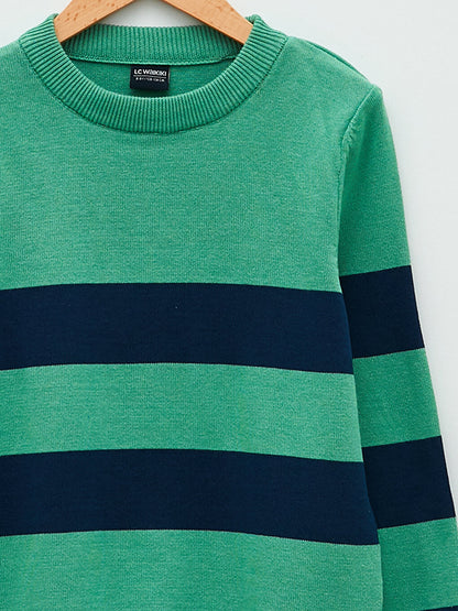 Crew Neck Striped Long Sleeve Boy's Knitwear Sweater