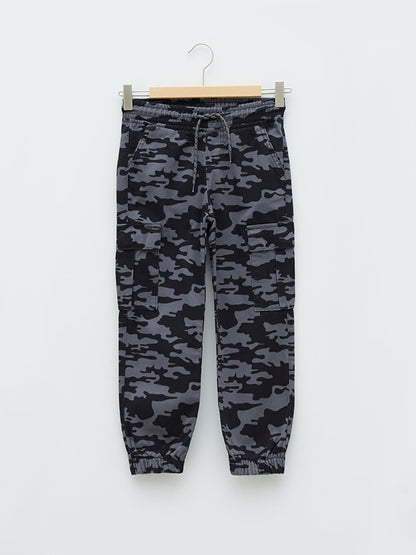 Camouflage Patterned Boy Cargo Pants with Elastic Waist