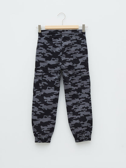 Camouflage Patterned Boy Cargo Pants with Elastic Waist