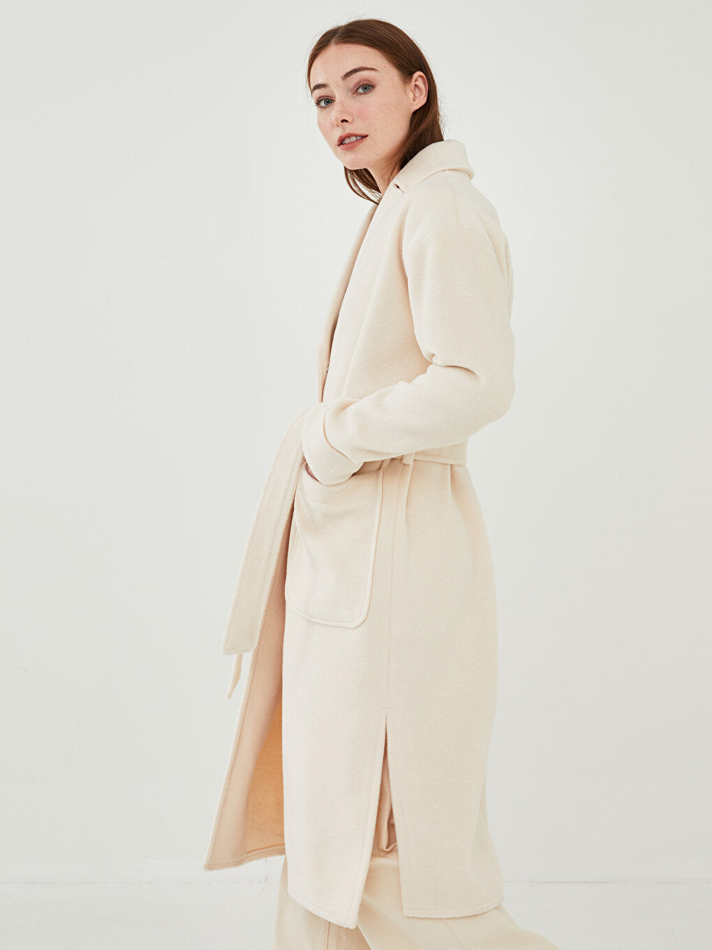 Jacket Collar Belted Long Women's Cashmere Coat