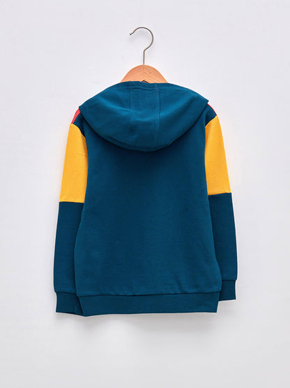 Hooded Color Blocked Long Sleeve Boys Zipper Sweatshirt