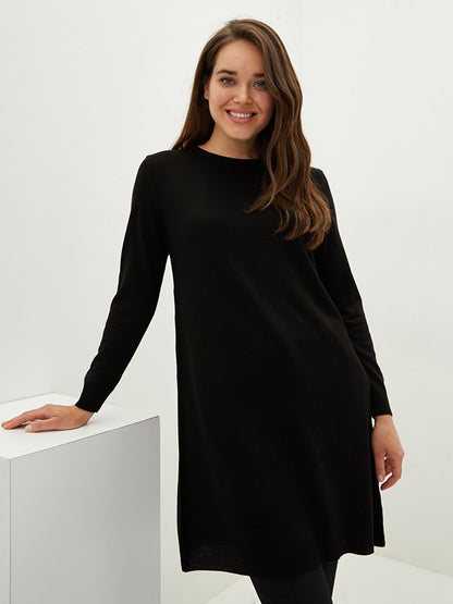 Crew Neck Plain Long Sleeve Women's Knitwear Tunic