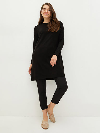 Crew Neck Plain Long Sleeve Women's Knitwear Tunic