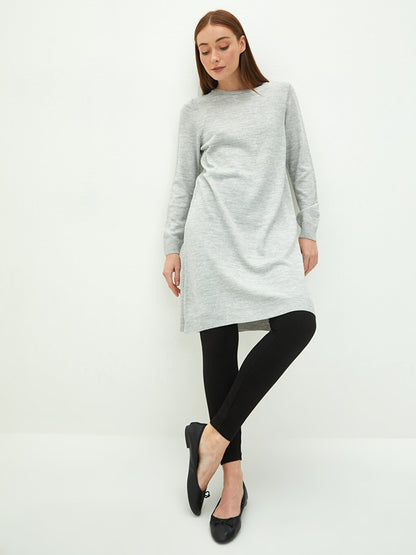 Crew Neck Plain Long Sleeve Women's Knitwear Tunic