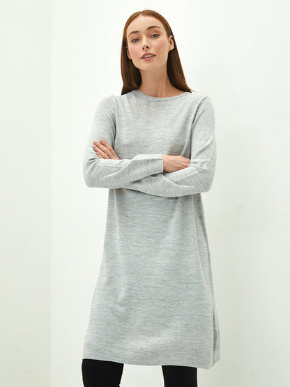 Crew Neck Plain Long Sleeve Women's Knitwear Tunic