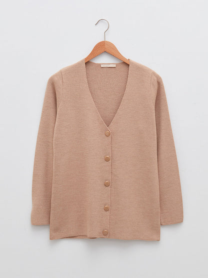 V-Neck Plain Long Sleeve Women's Knitwear Cardigan