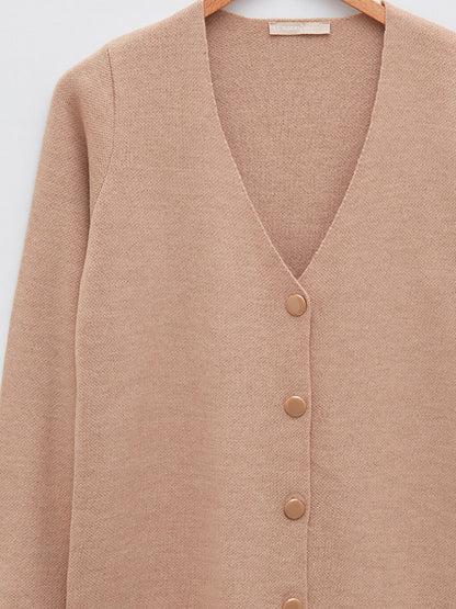 V-Neck Plain Long Sleeve Women's Knitwear Cardigan