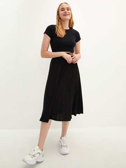 Women's Elastic Waist Straight Pleated Skirt