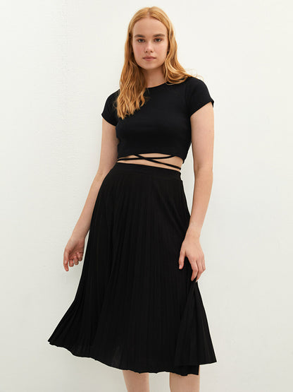 Women's Elastic Waist Straight Pleated Skirt