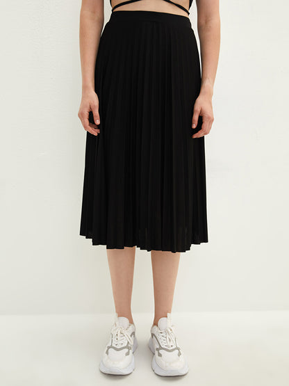 Women's Elastic Waist Straight Pleated Skirt