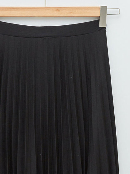 Women's Elastic Waist Straight Pleated Skirt