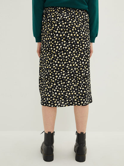 Floral Patterned Viscose Women's Skirt