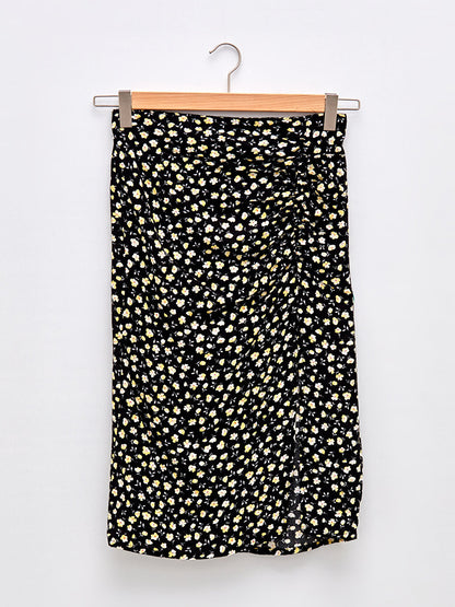 Floral Patterned Viscose Women's Skirt