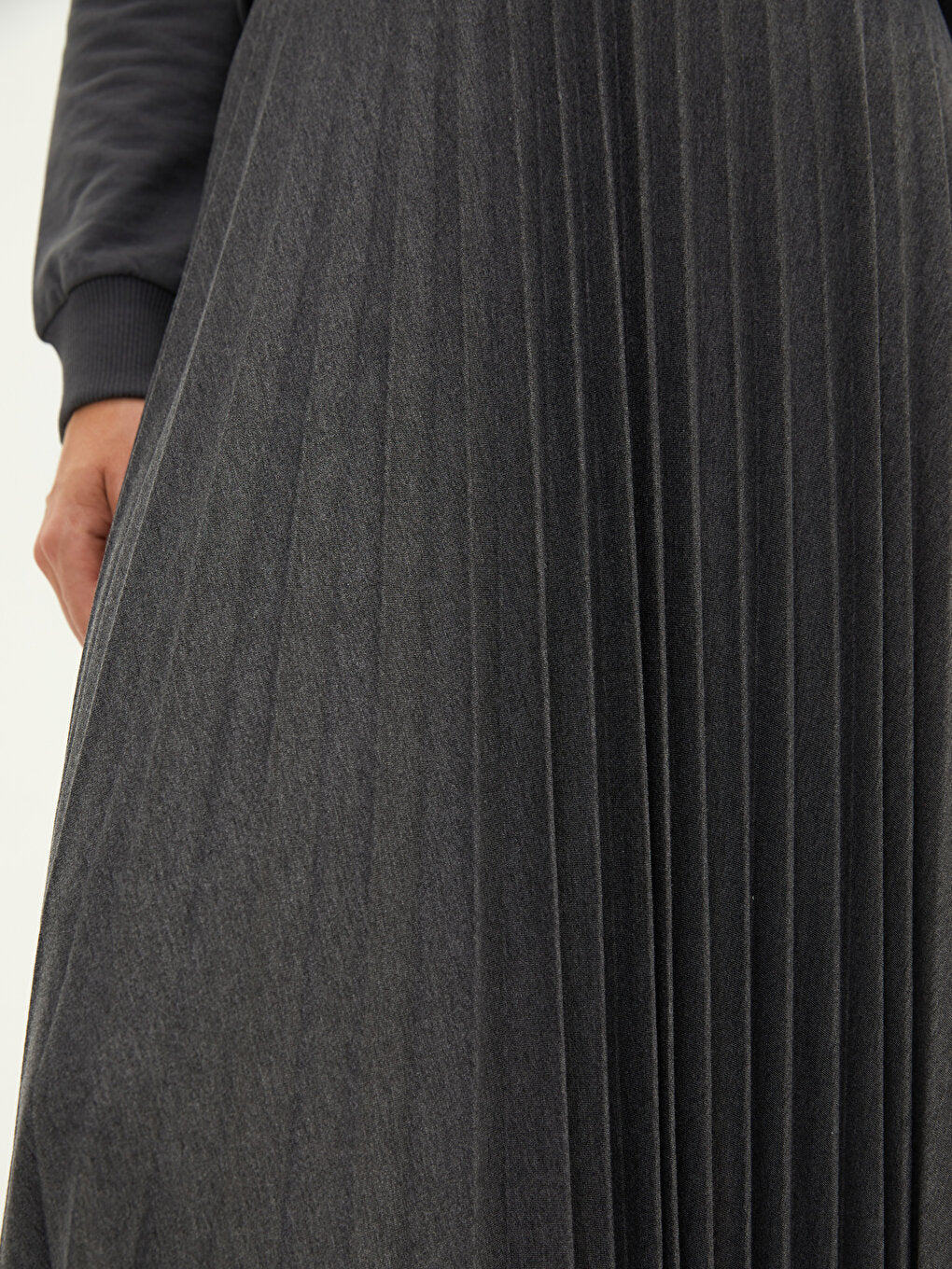 Women's Elastic Waist Straight Pleated Skirt