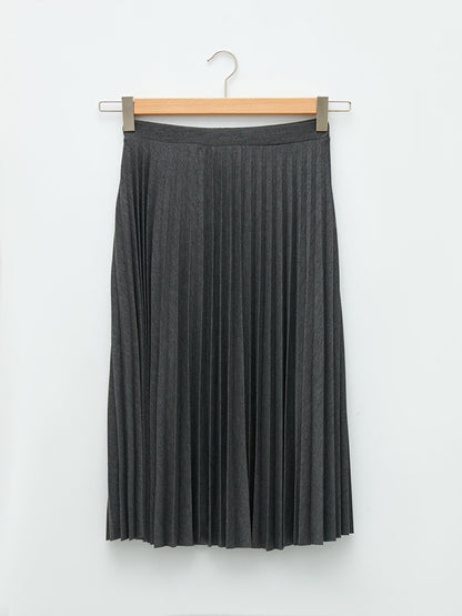 Women's Elastic Waist Straight Pleated Skirt