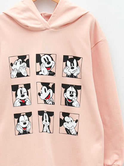 Hooded Mickey Mouse Printed Long Sleeve Girl's Dress