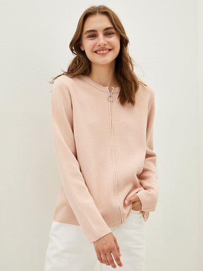 Crew Neck Plain Long Sleeve Women's Knitwear Cardigan