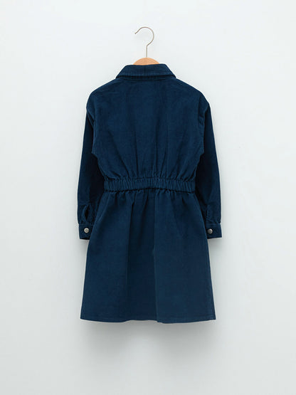 Shirt Collar Basic Long Sleeve Velvet Girls' Dress