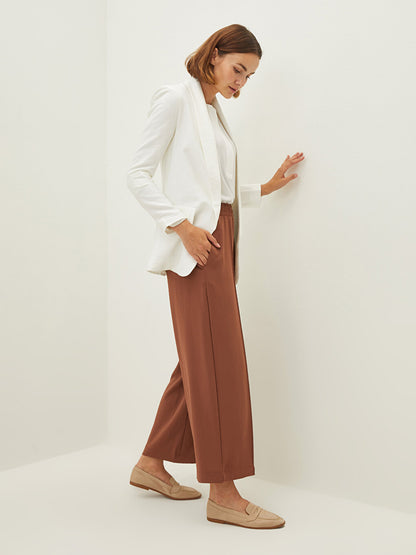 Elastic Waist Loose Fit Women's Palazzo Pants with Pocket Detail