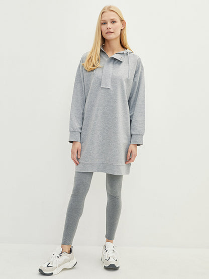 Hooded Plain Long Sleeve Women's Sweatshirt Tunic