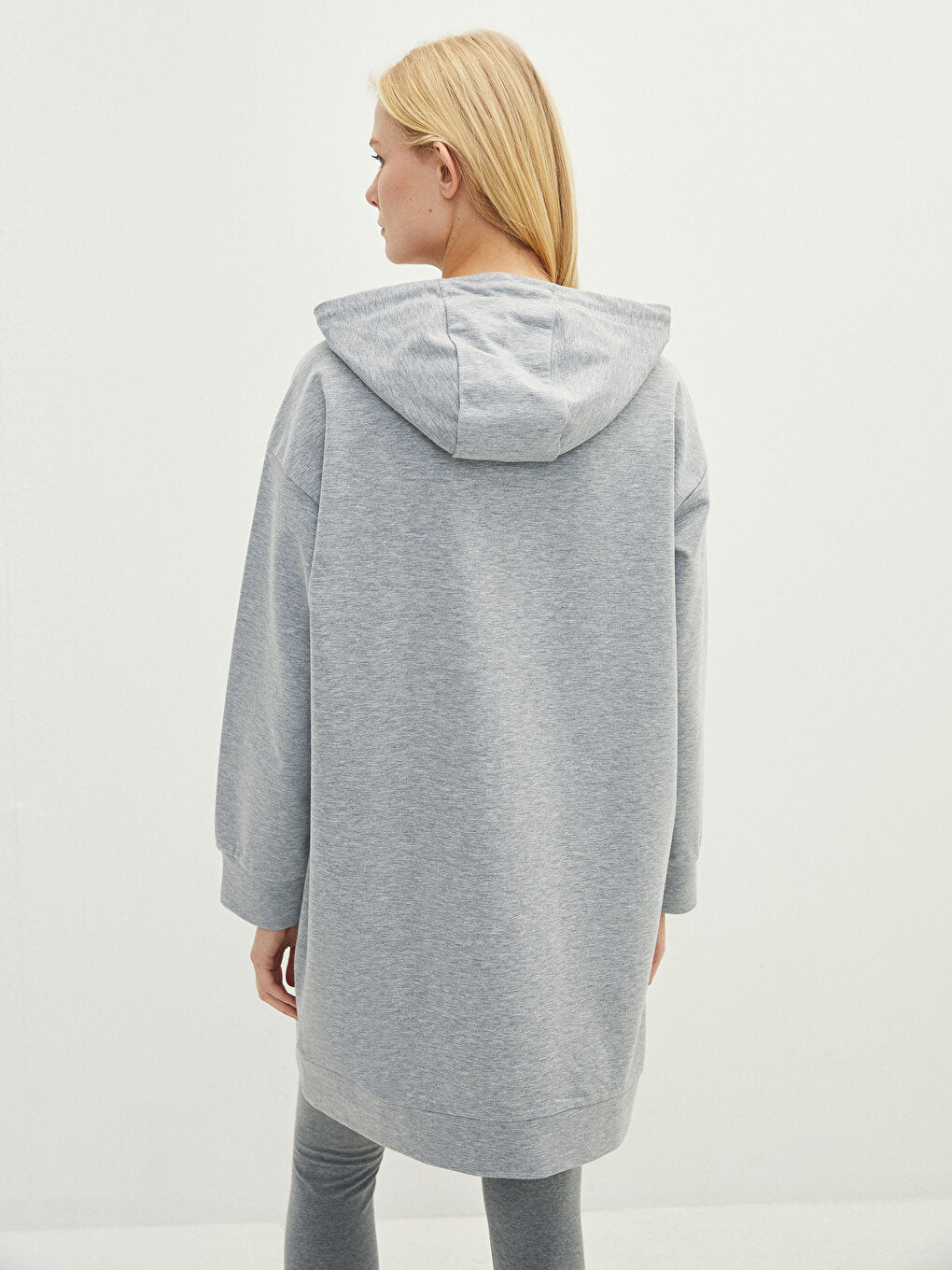 Hooded Plain Long Sleeve Women's Sweatshirt Tunic