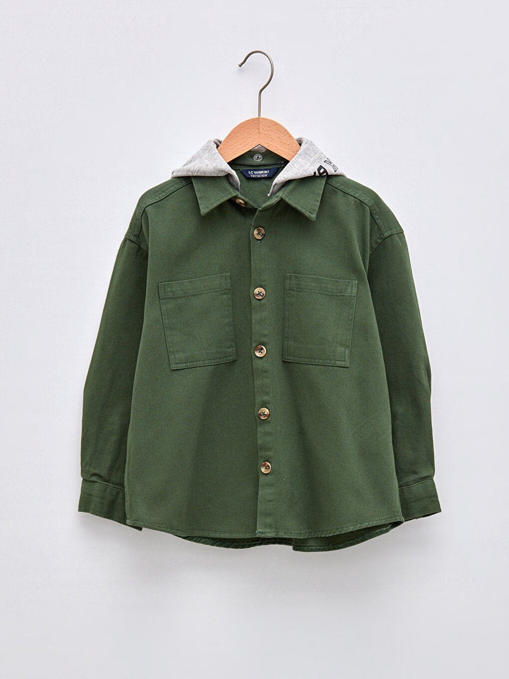 Hooded Printed Long Sleeve Gabardine Boy's Shirt