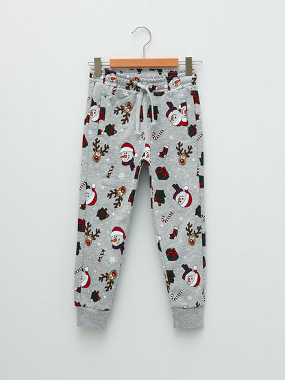 New Year Themed Boys' Jogger Sweatpants with Elastic Waist