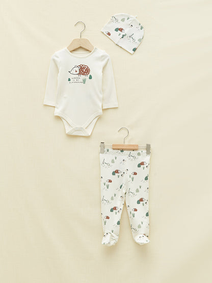 Crew Neck Long Sleeve Printed Organic Cotton Baby Boy Hospital Discharge Set 3-Piece