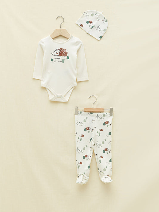 Crew Neck Long Sleeve Printed Organic Cotton Baby Boy Hospital Discharge Set 3-Piece