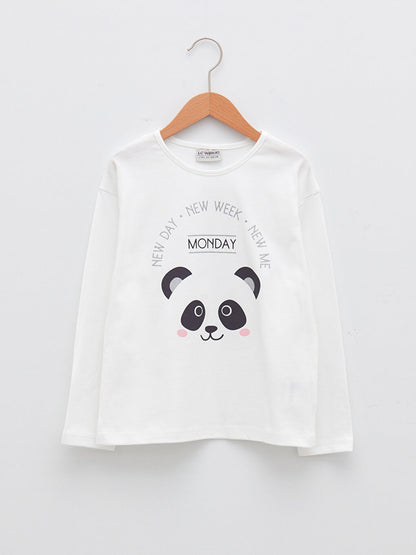 Crew Neck Printed Long Sleeve Cotton Girls' T-Shirt