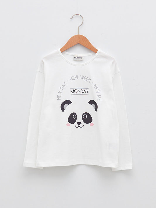 Crew Neck Printed Long Sleeve Cotton Girls' T-Shirt