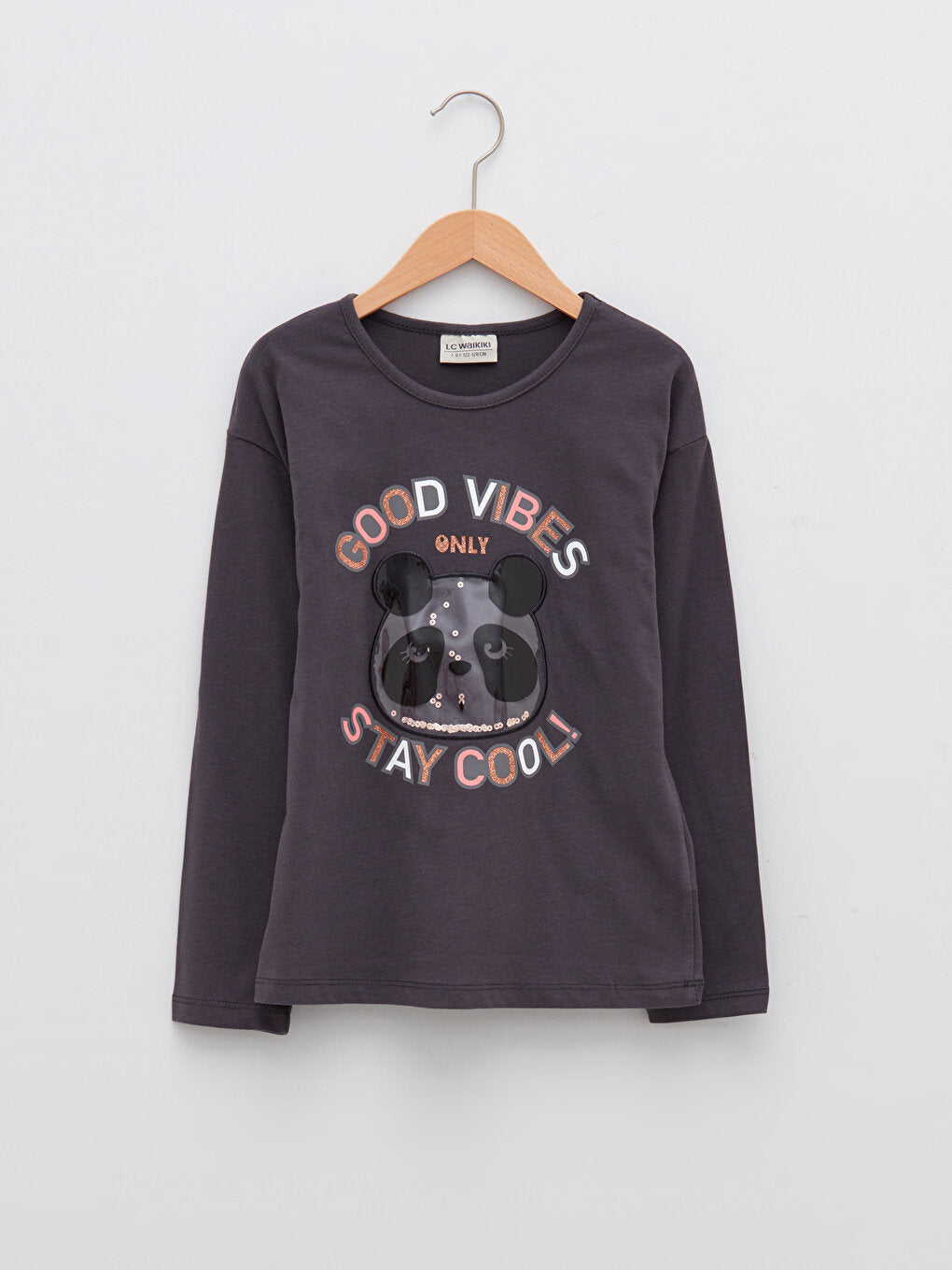 Crew Neck Printed Long Sleeve Cotton Girls' T-Shirt