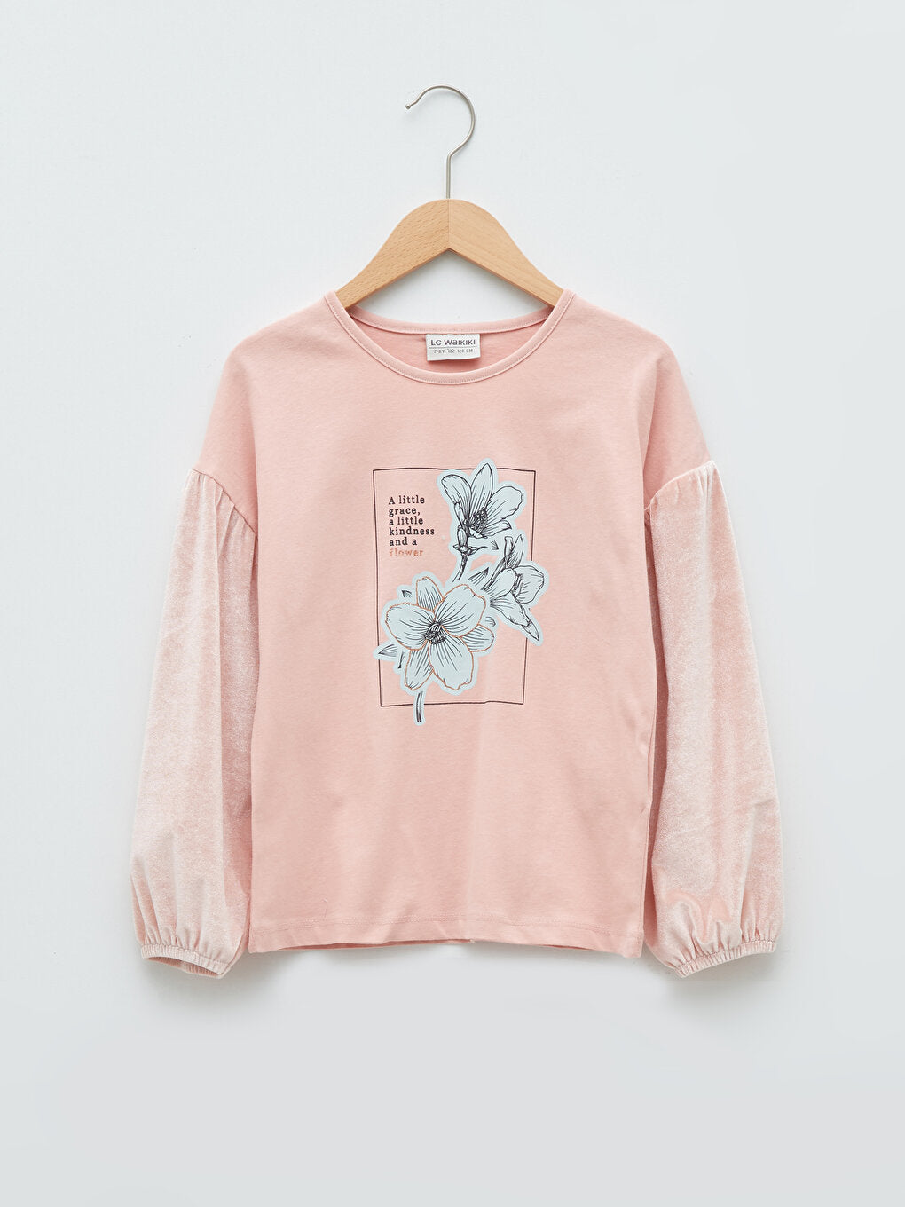 Crew Neck Printed Long Sleeve Girl's Blouse